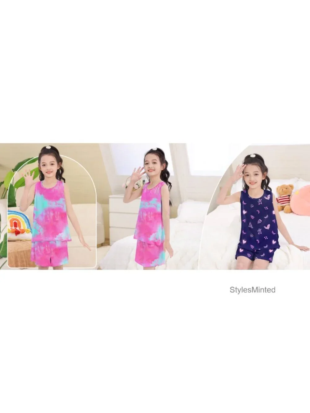 Girls Sleeveless Tank & Shorts Pajama Set, Soft Stretchy Polyester Spandex,